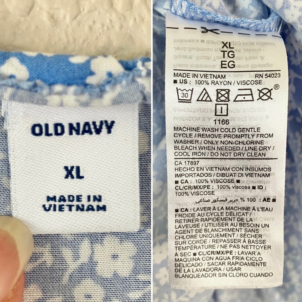 OLD NAVY Tiered Boho Dress XL Ditsy Floral Ruffle Peasant Cottage Trad Wife Blue - Picture 4 of 7